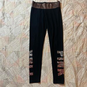 victoria’s secret pink 2010s sequin bling logo leggings size small